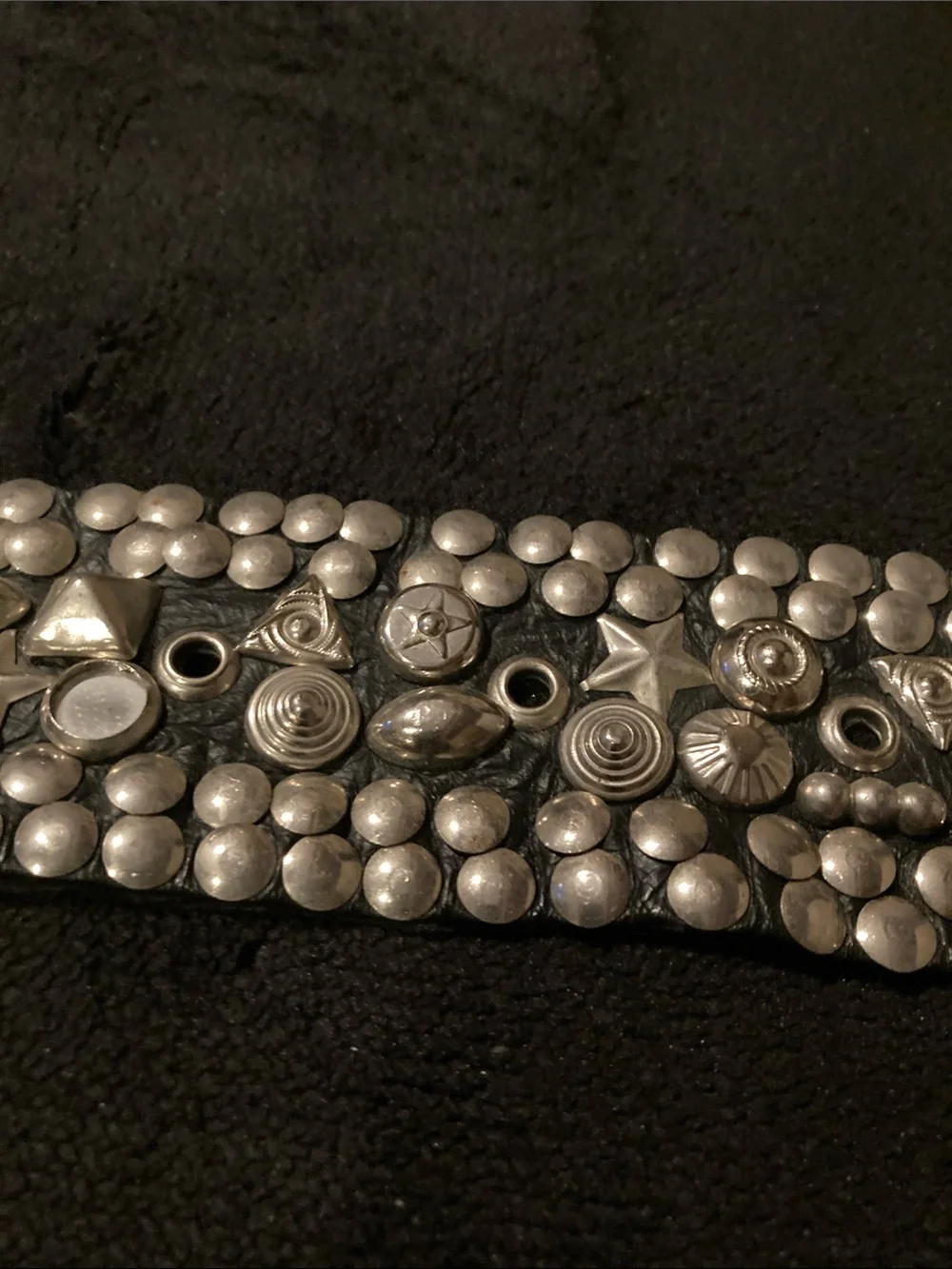 Vintage Black Leather Studded Belt with Silver-Tone Buckle